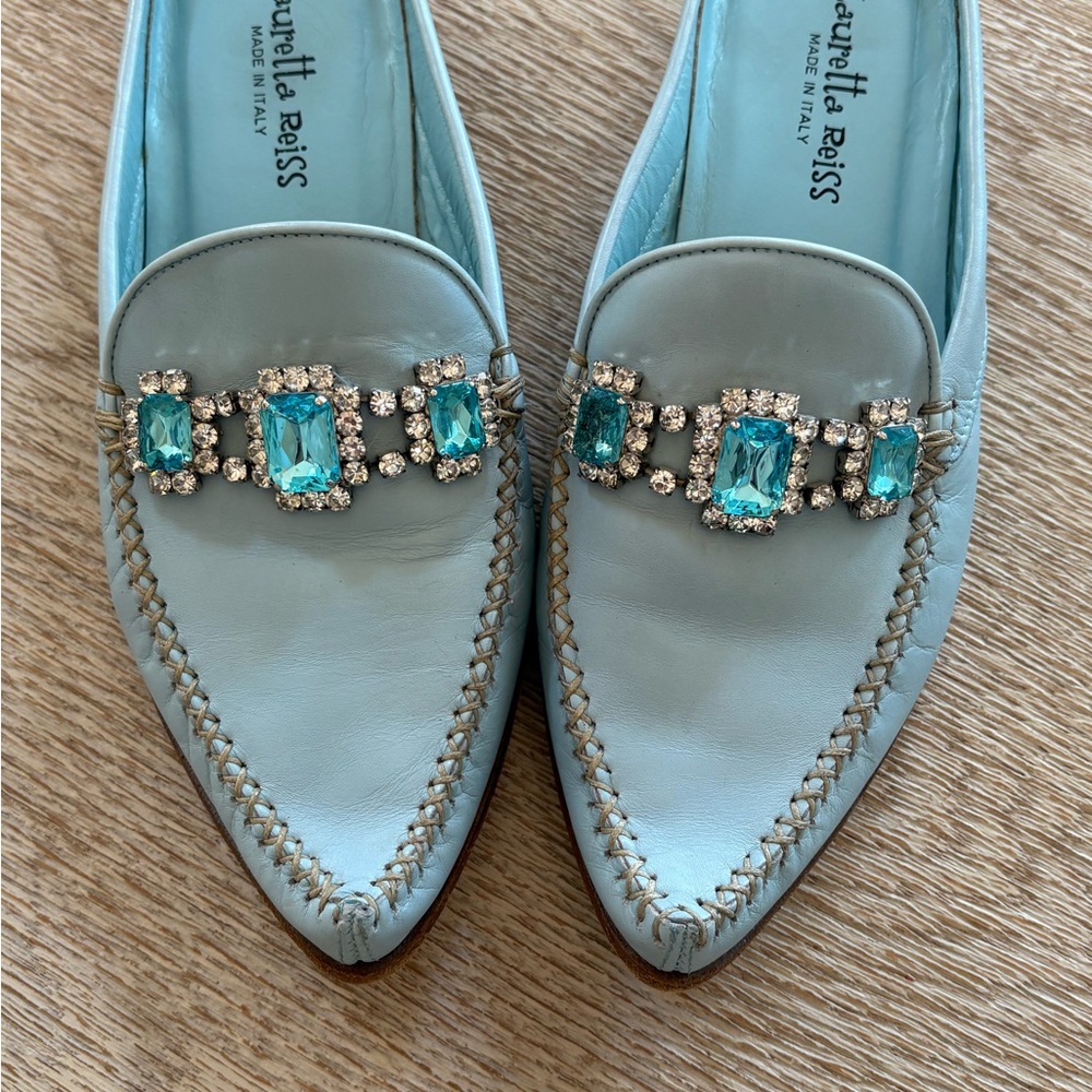 Designer Lauretta Reiss Leather Jewel Mules Loafers - Picture 3 of 9